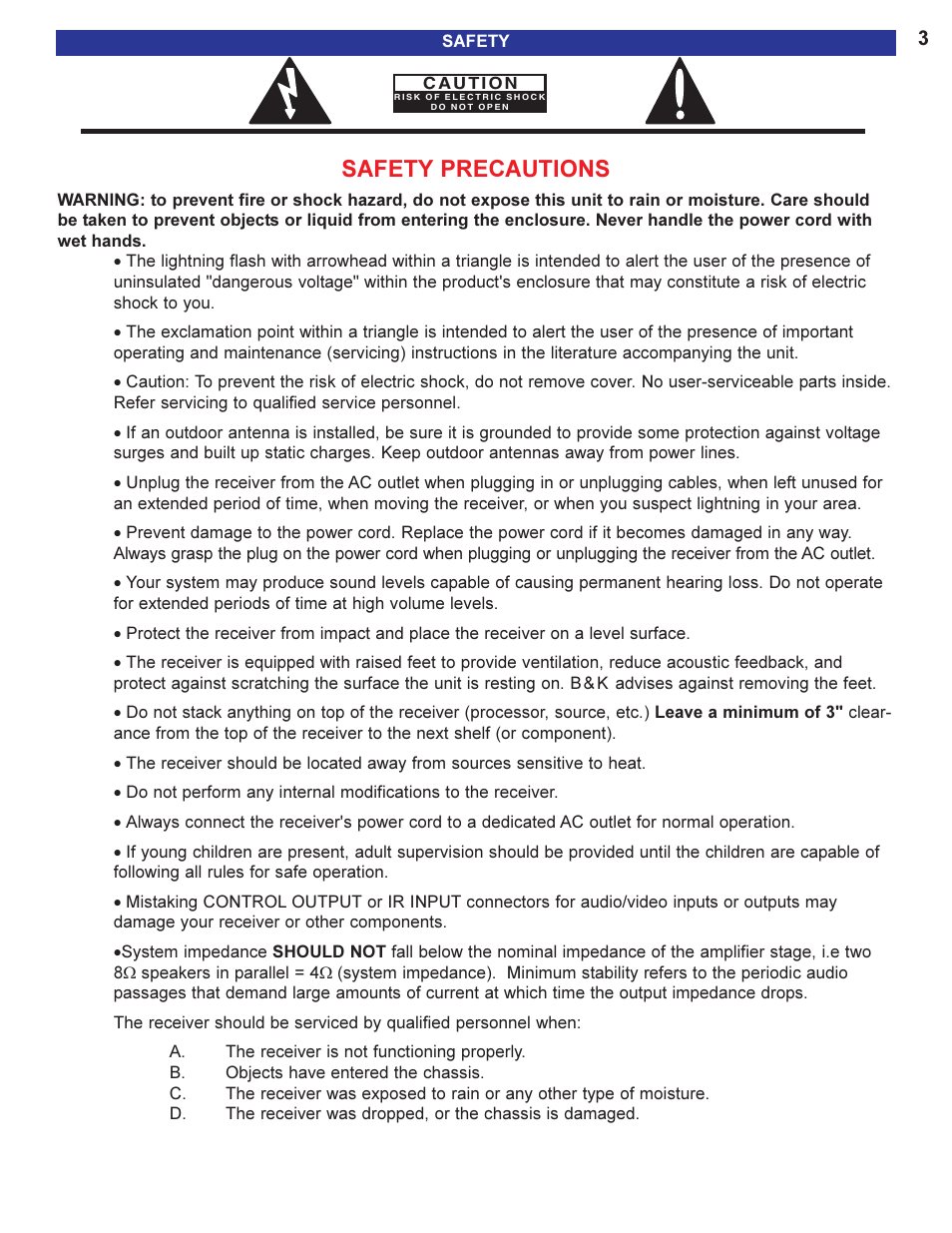 Safety precautions | B&K AVR505 SERIES 2 User Manual | Page 5 / 64