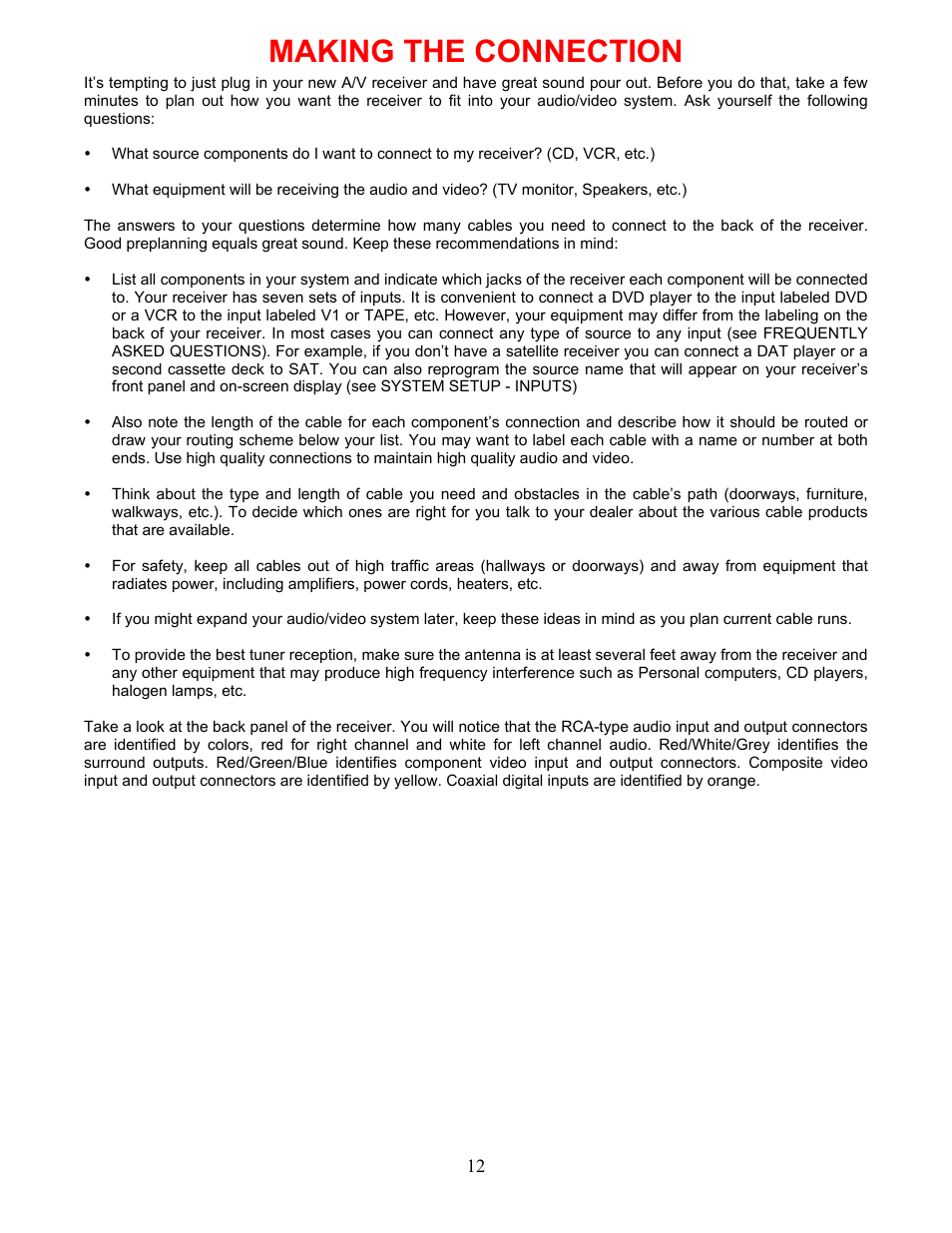 Making the connection | B&K AVR212 User Manual | Page 16 / 88