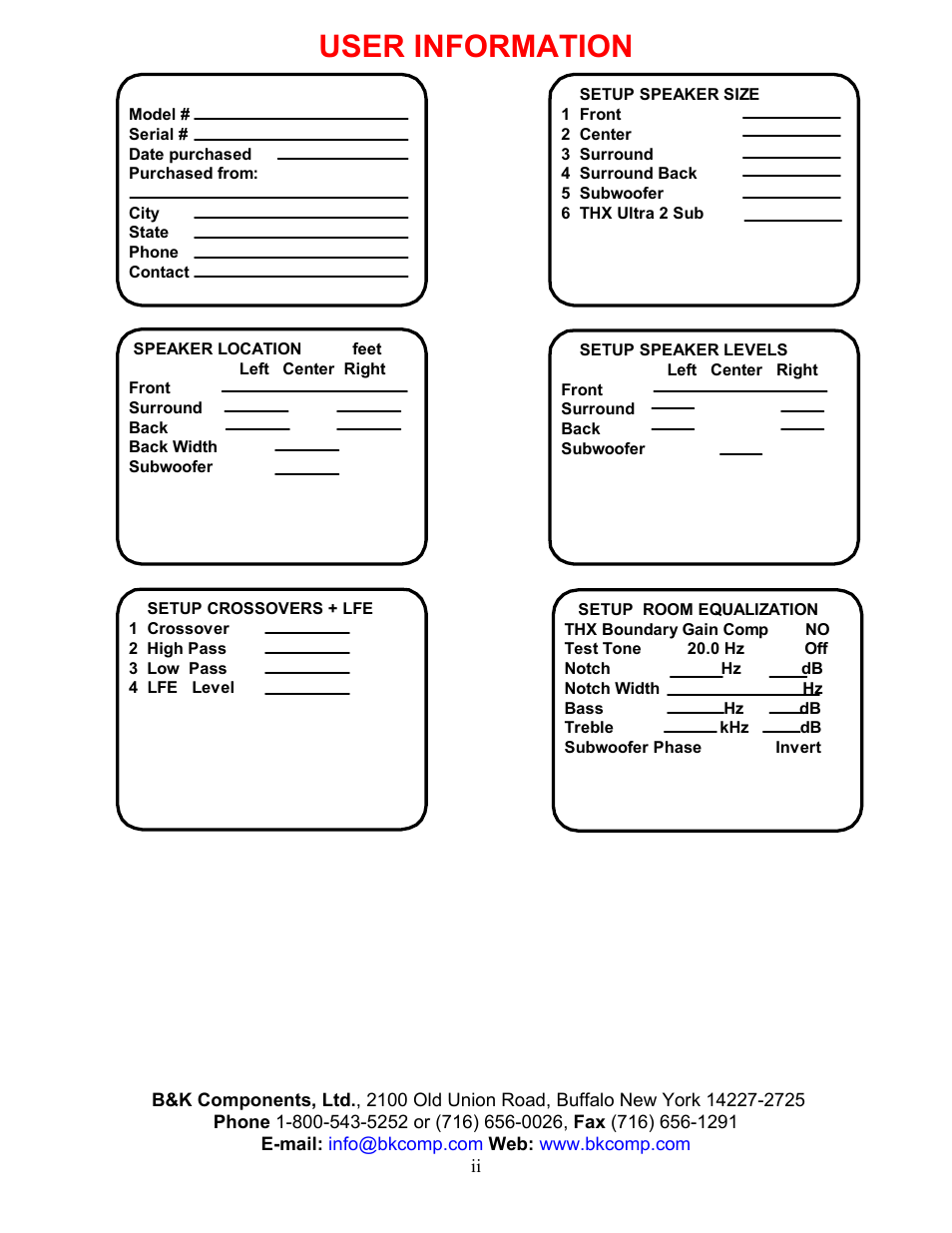 User information | B&K AVR212 User Manual | Page 2 / 88