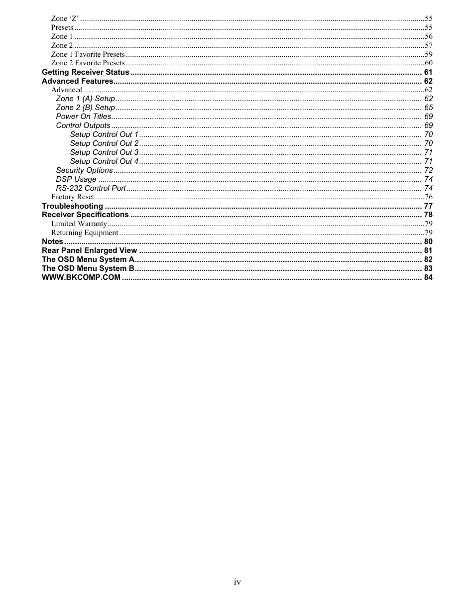 B&K AVR212 User Manual | Page 4 / 88