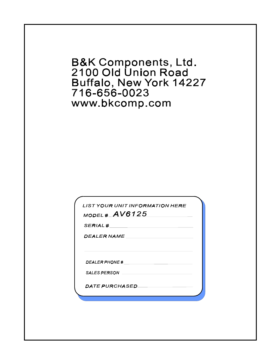 B&K AV6125 User Manual | Page 16 / 16