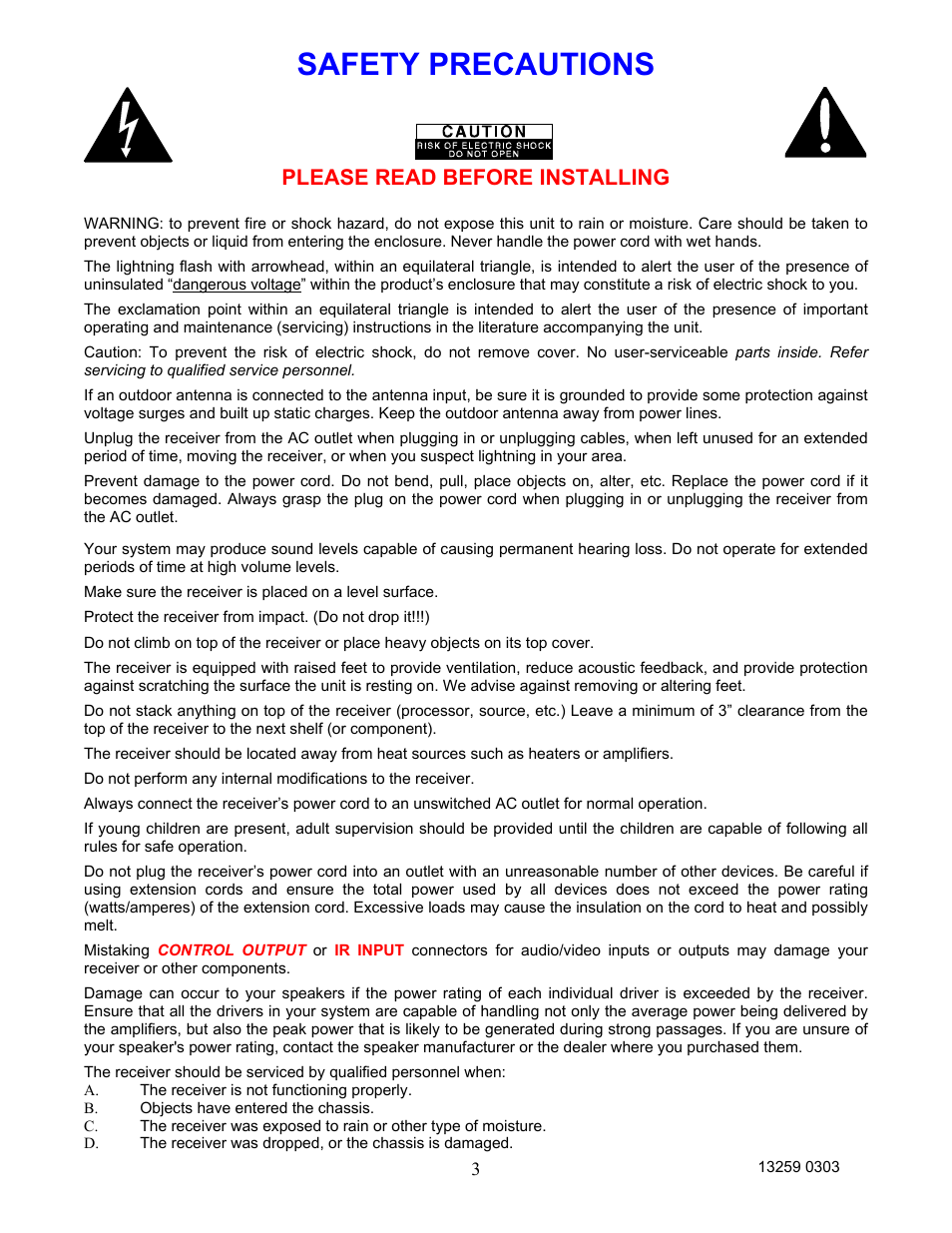 Safety precautions, Please read before installing | B&K AVR202 Plus User Manual | Page 6 / 84