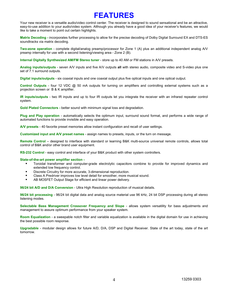 Features | B&K AVR202 Plus User Manual | Page 7 / 84