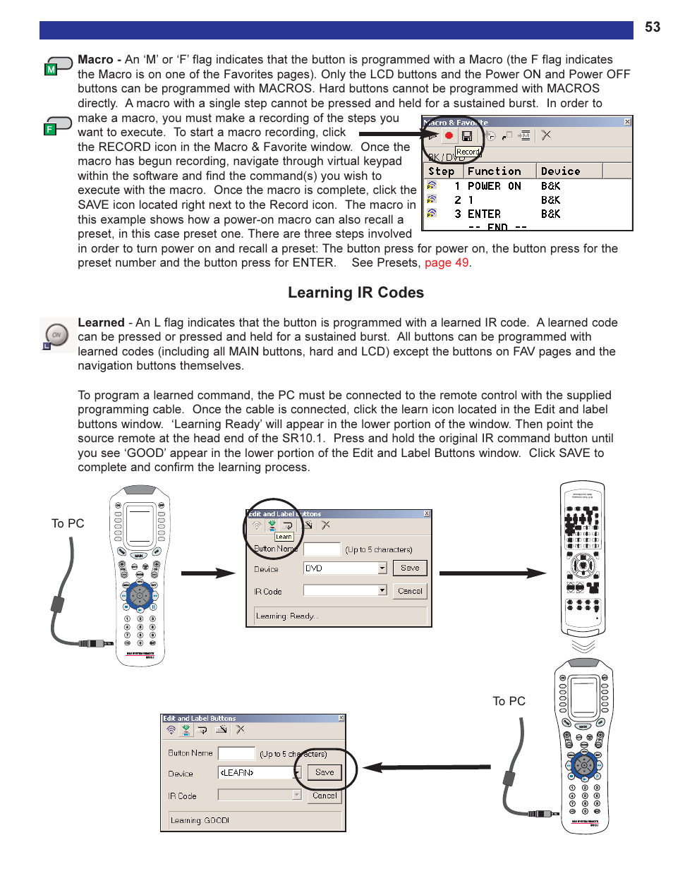 Learning ir codes | B&K Series 2 User Manual | Page 55 / 64