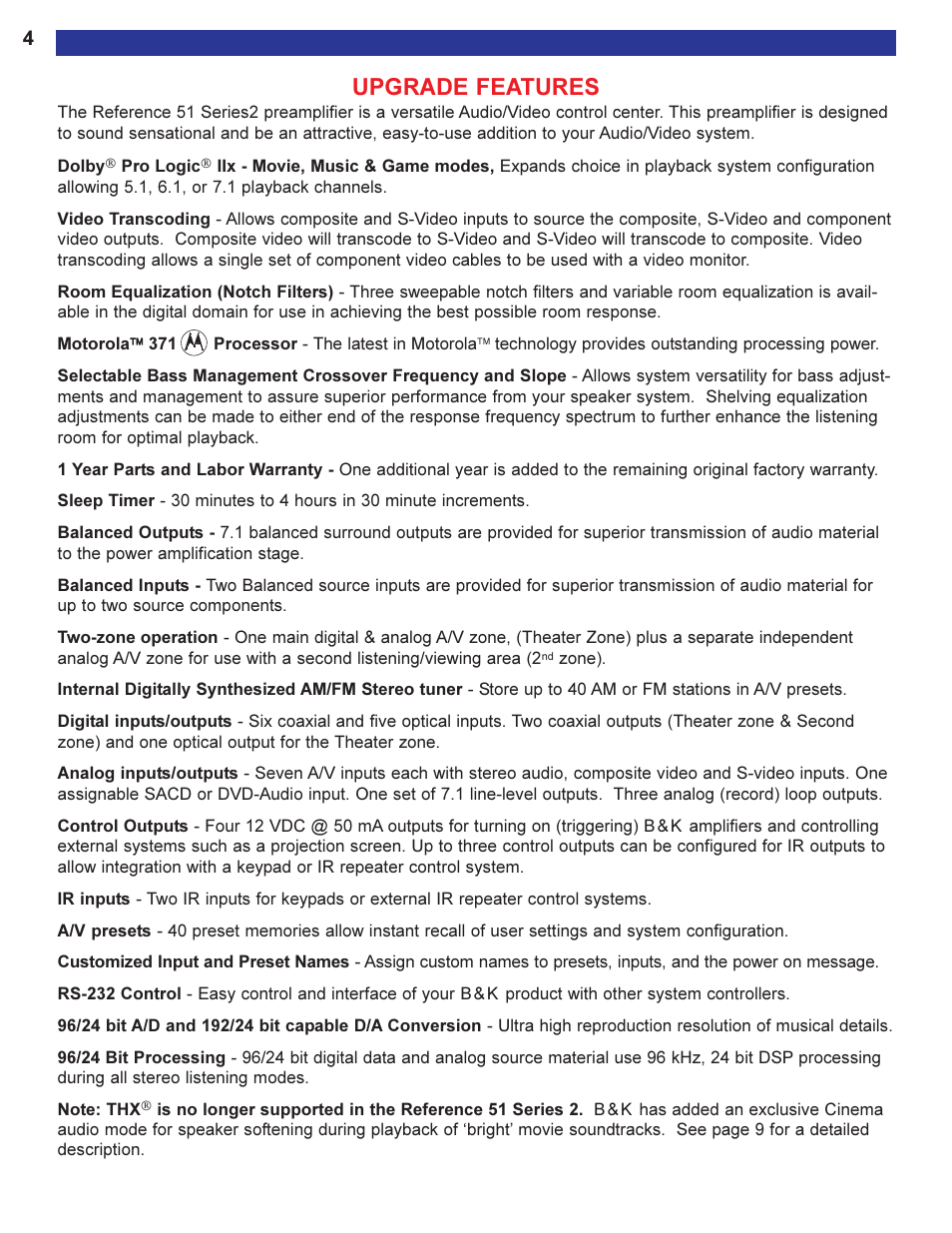 Upgrade features | B&K Series 2 User Manual | Page 6 / 64