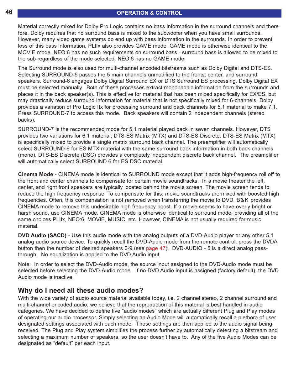 Why do i need all these audio modes | B&K 13790 1104 User Manual | Page 48 / 64