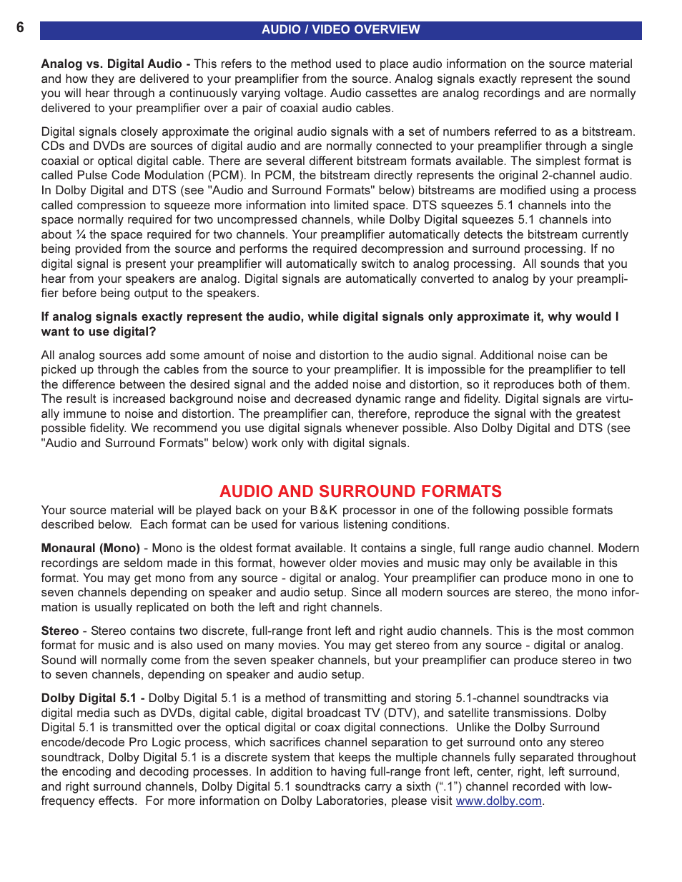 Audio and surround formats | B&K 13790 1104 User Manual | Page 8 / 64