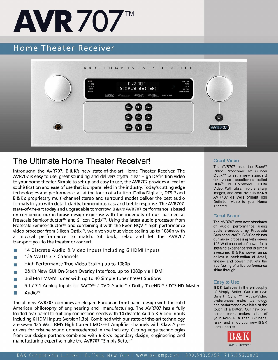 B&K AVR707 User Manual | 2 pages