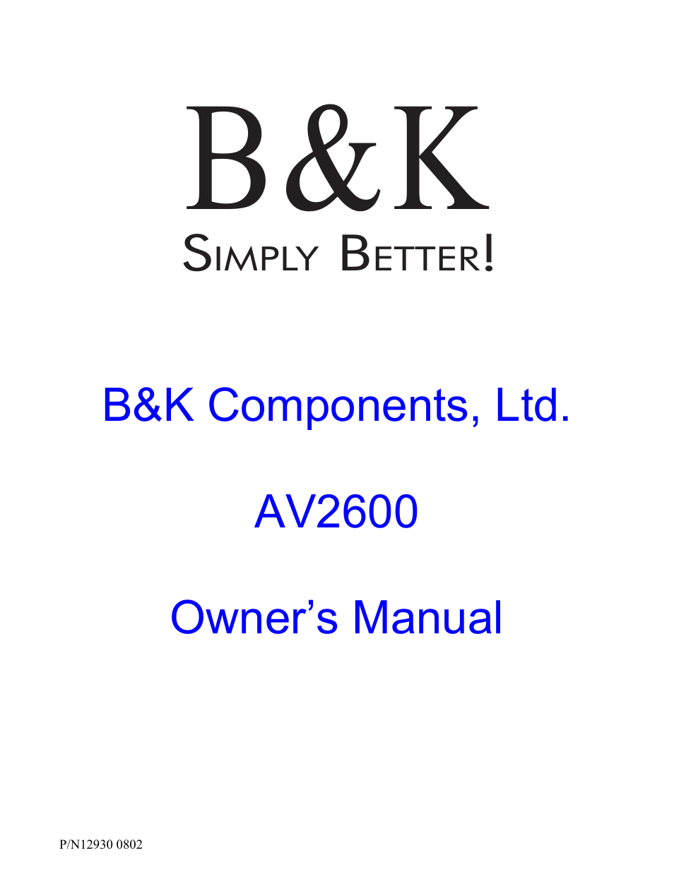 B&K AV2600 User Manual | 16 pages