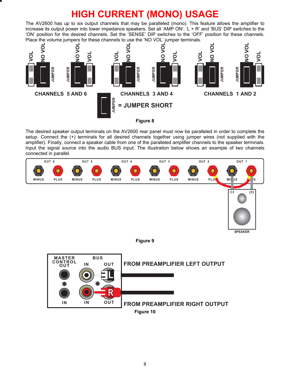 High current (mono) usage, Jumper short | B&K AV2600 User Manual | Page 11 / 16