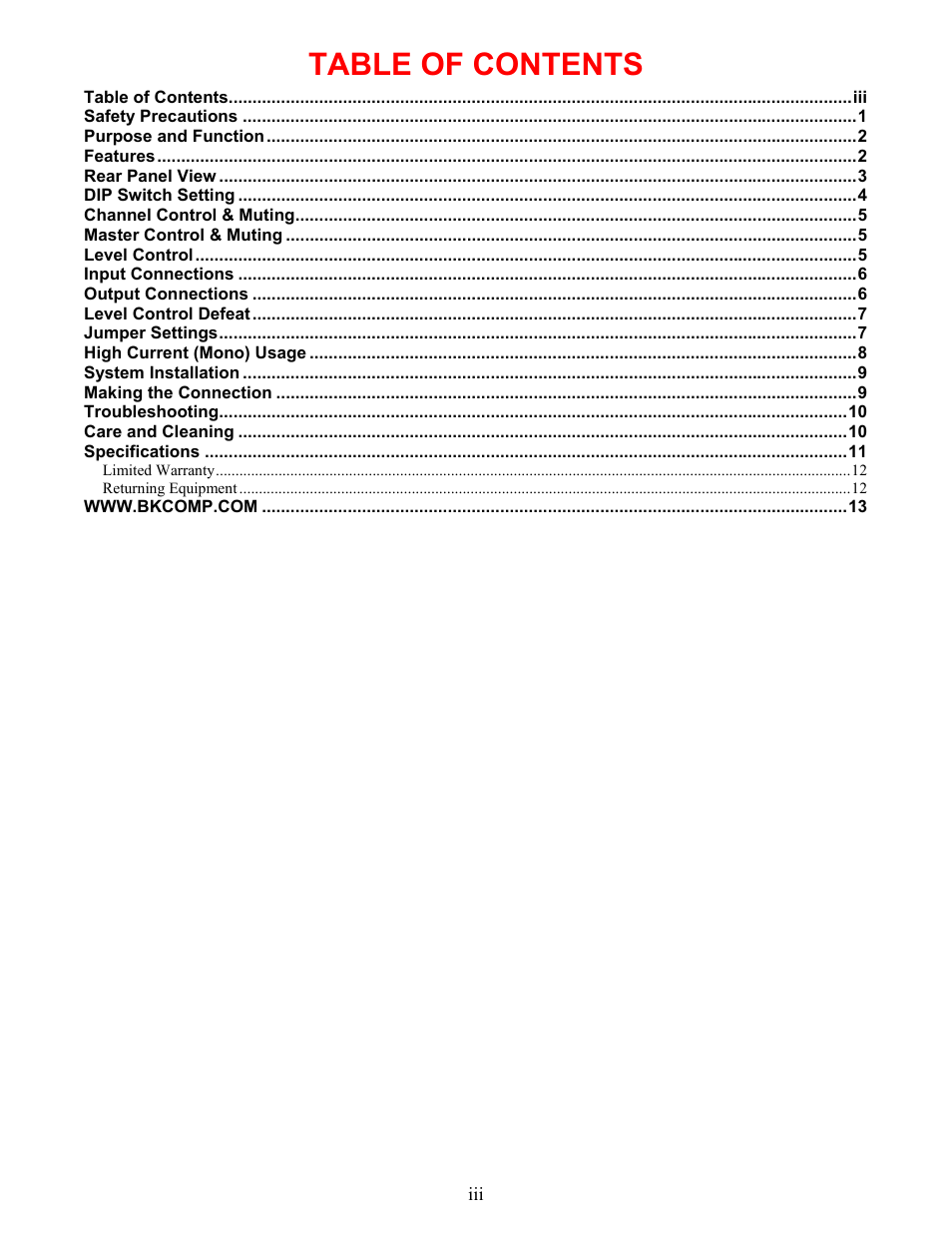 B&K AV2600 User Manual | Page 3 / 16