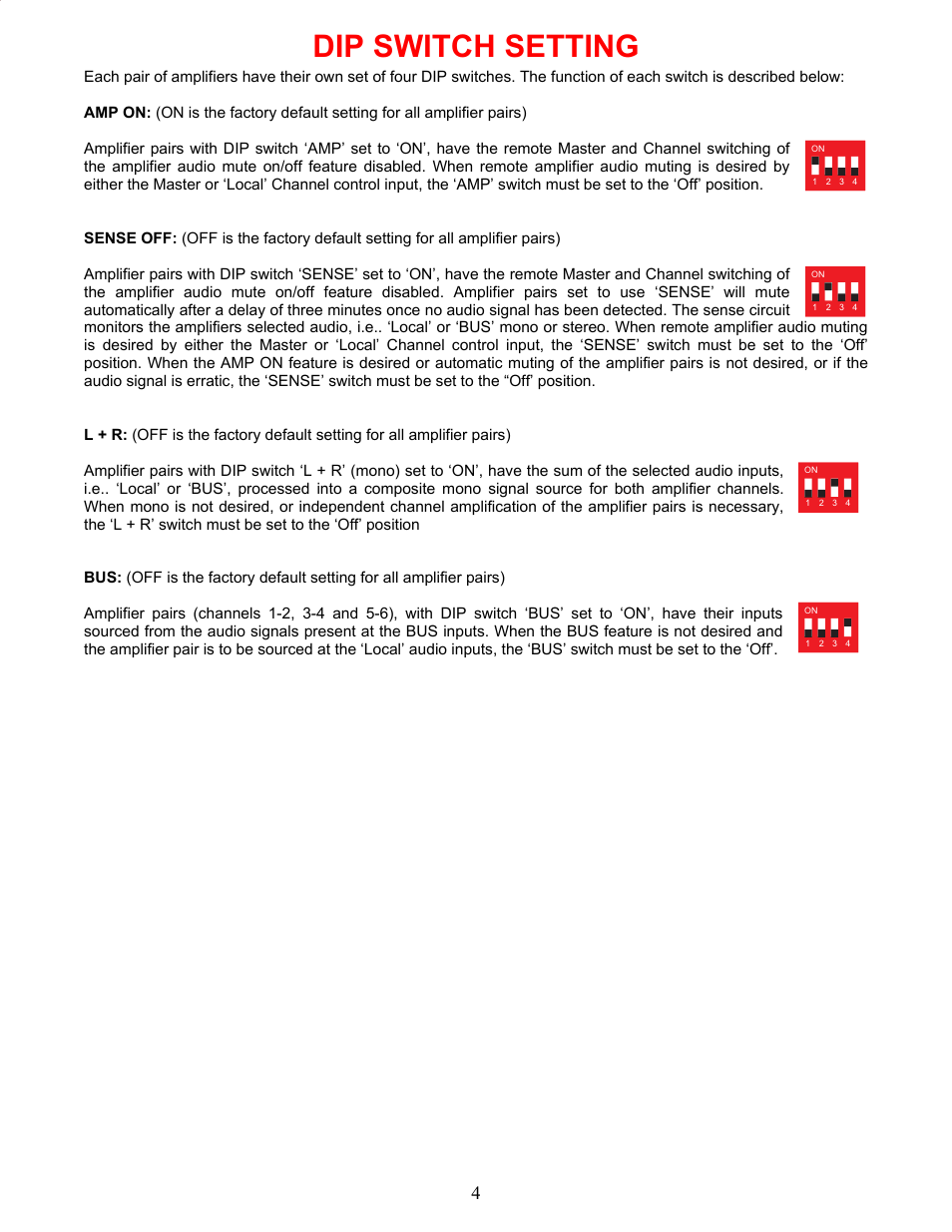 Dip switch setting | B&K AV2600 User Manual | Page 7 / 16