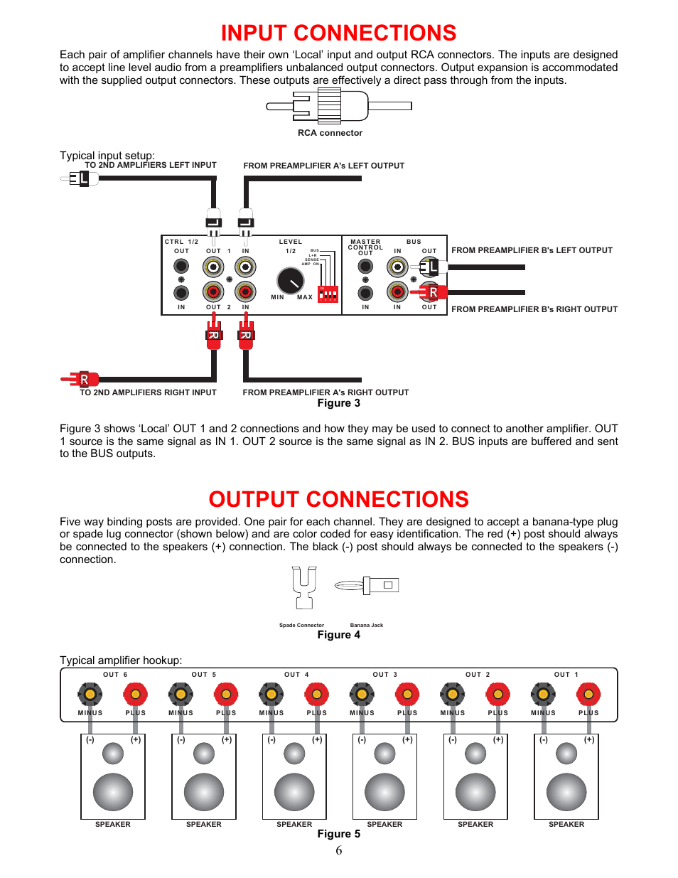 Input connections, Output connections, Typical input setup | Figure 4 typical amplifier hookup, Figure 5 | B&K AV2600 User Manual | Page 9 / 16