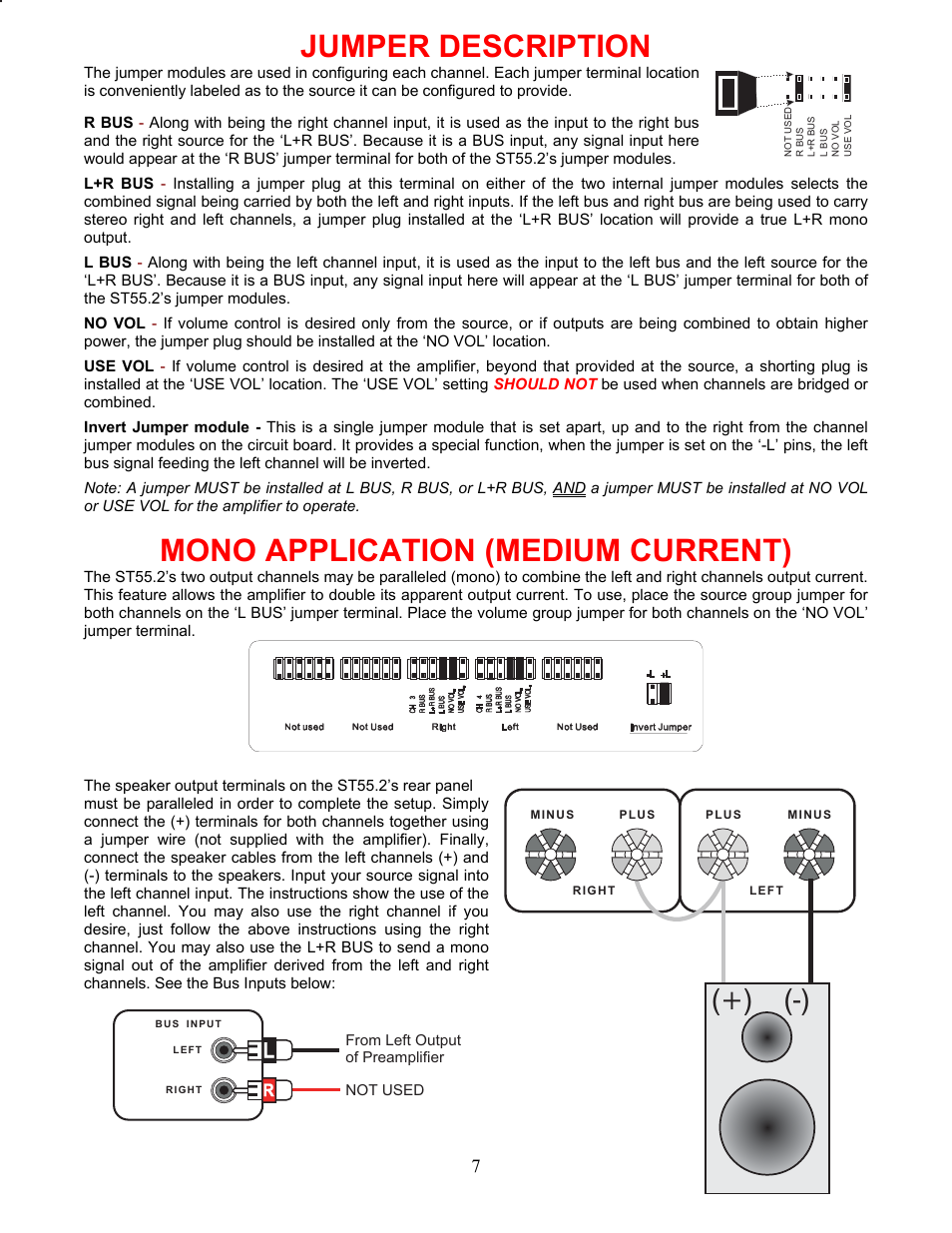 Jumper description, Mono application (medium current) | B&K ST55.2 User Manual | Page 10 / 16