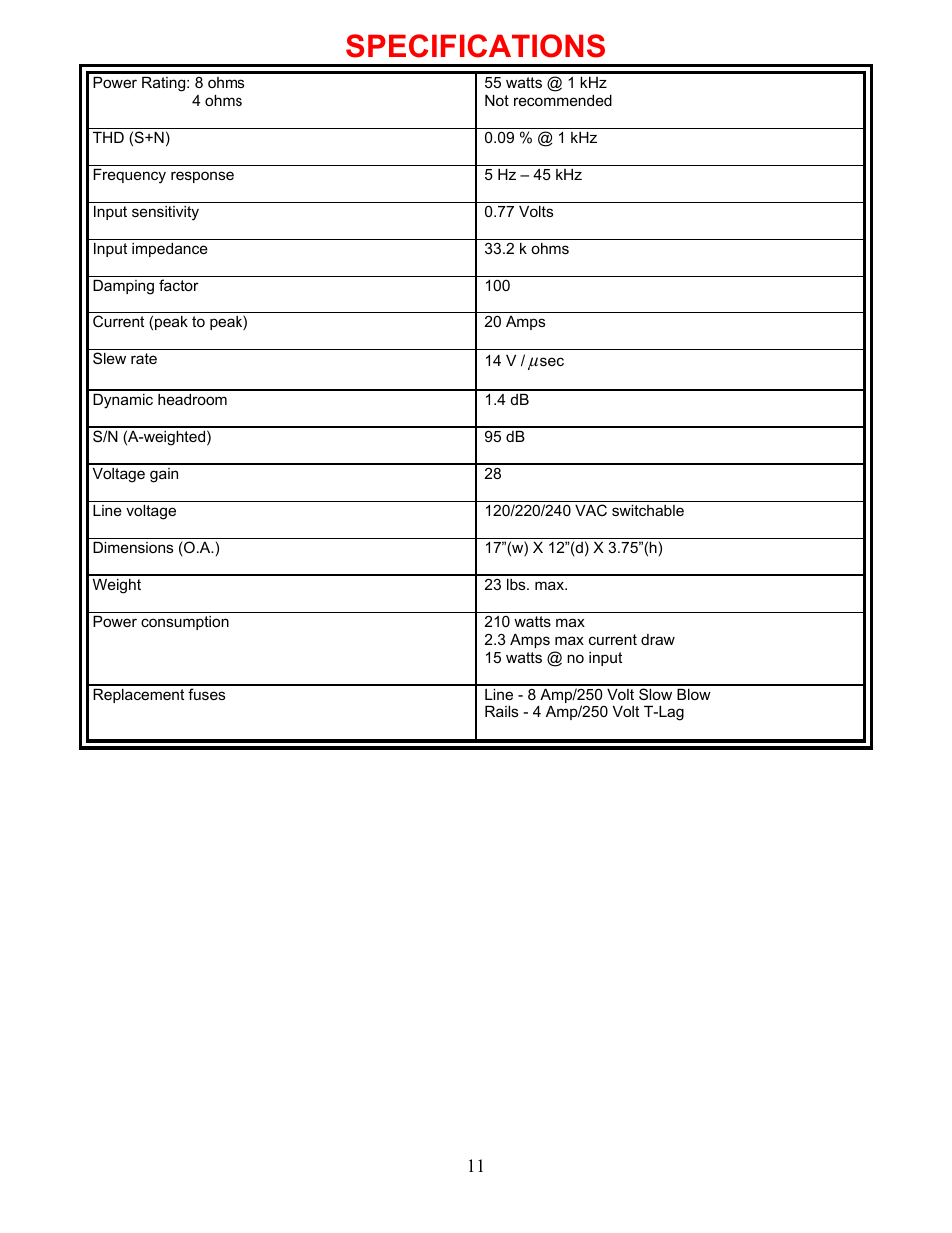 Specifications | B&K ST55.2 User Manual | Page 14 / 16