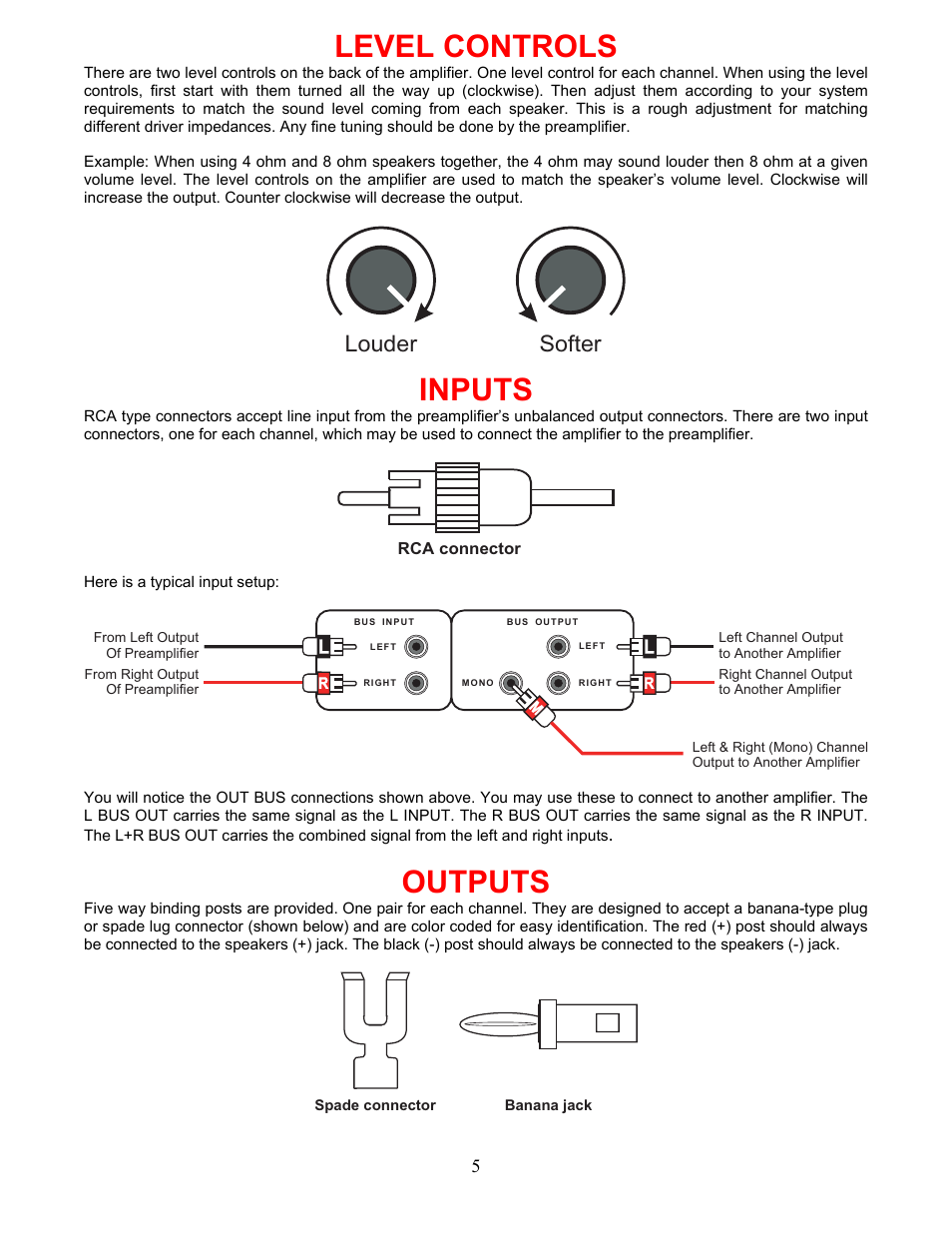 Level controls, Inputs, Outputs | Louder softer | B&K ST55.2 User Manual | Page 8 / 16