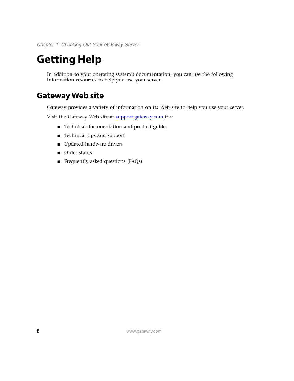 Getting help, Gateway web site | Gateway E-9220T User Manual | Page 11 / 124