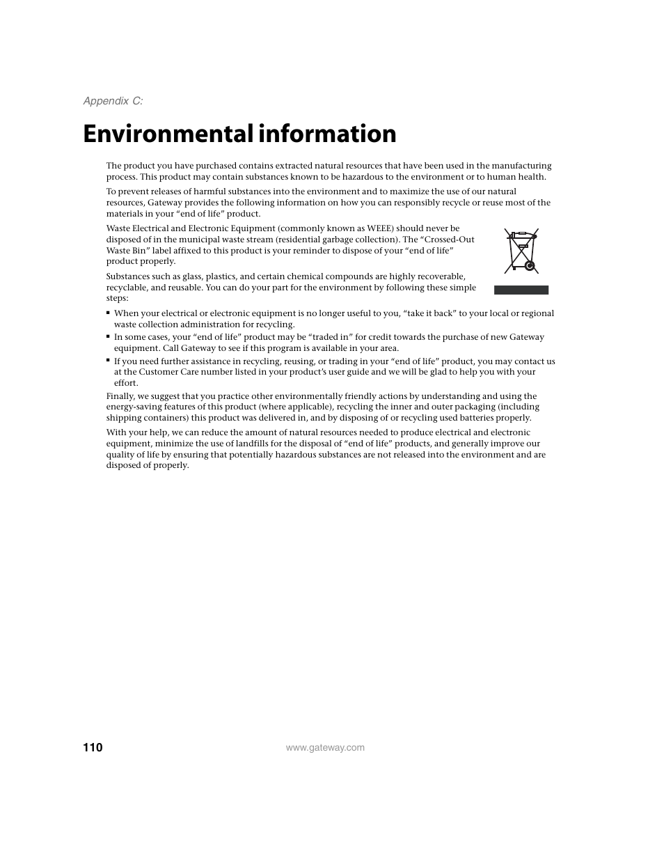 Environmental information | Gateway E-9220T User Manual | Page 115 / 124
