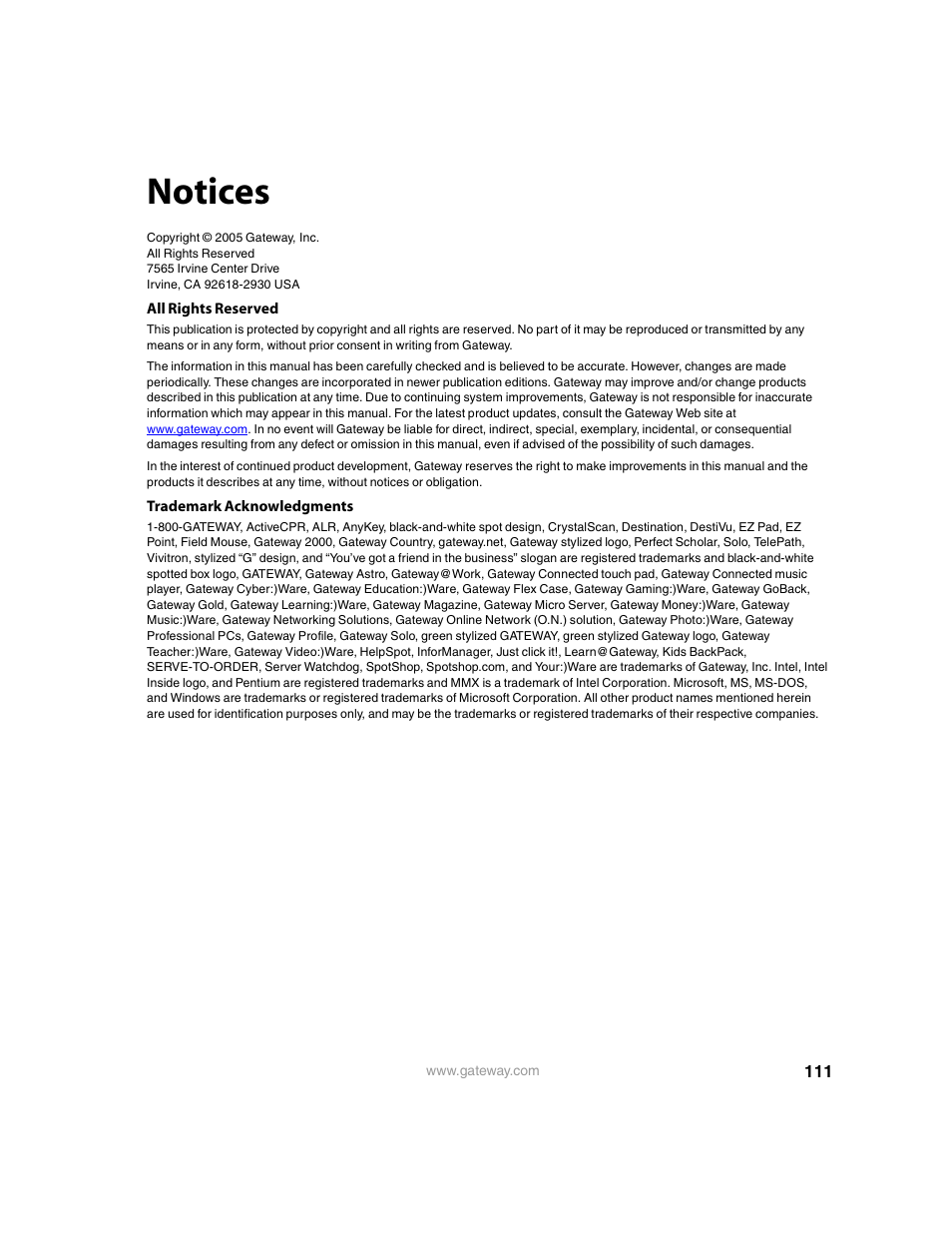 Notices | Gateway E-9220T User Manual | Page 116 / 124