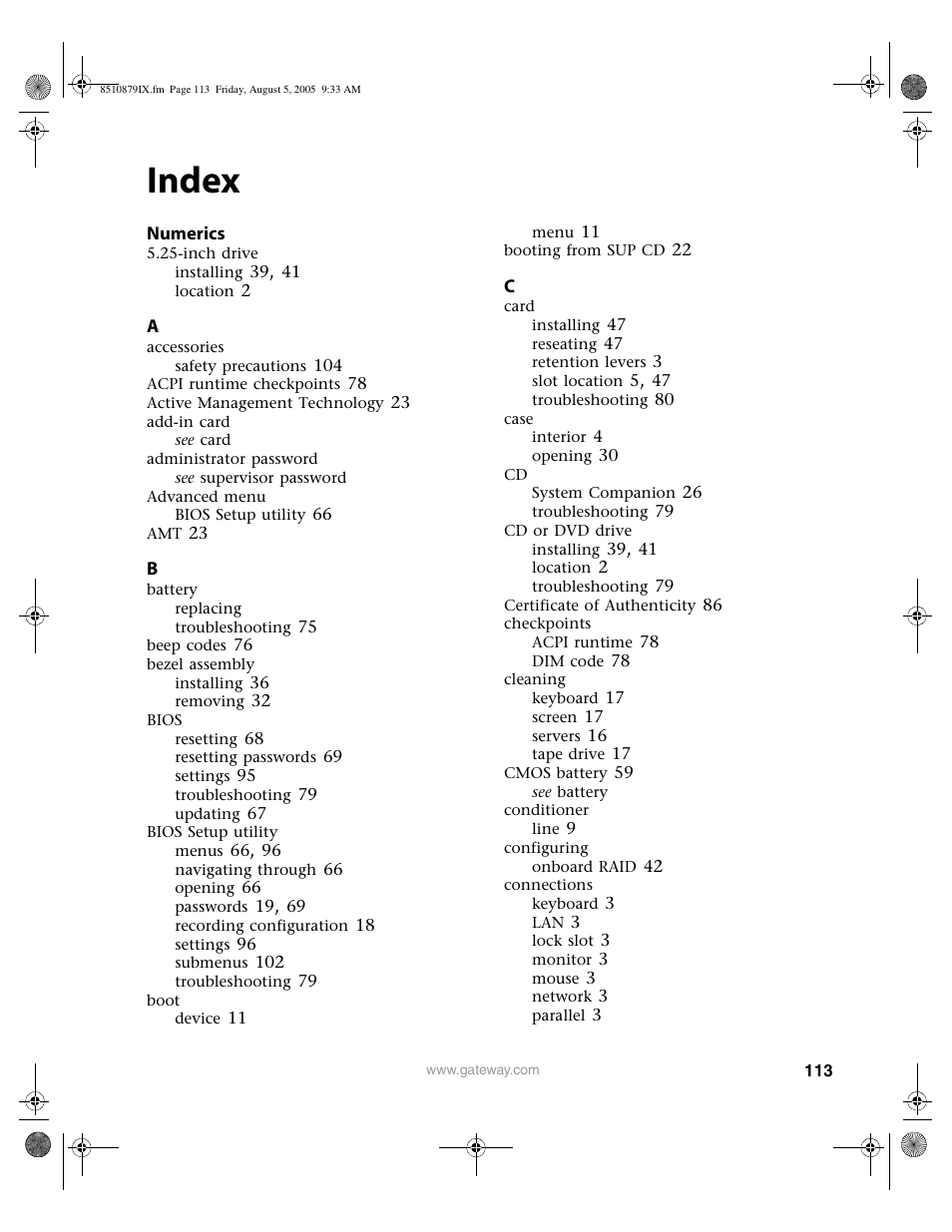 Index, Numerics | Gateway E-9220T User Manual | Page 118 / 124