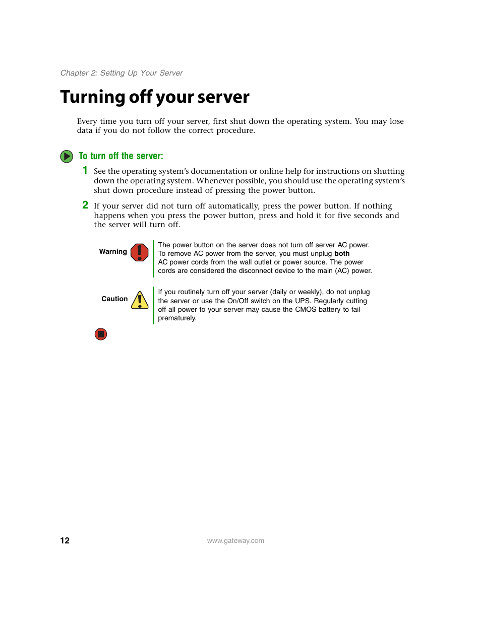 Turning off your server | Gateway E-9220T User Manual | Page 17 / 124