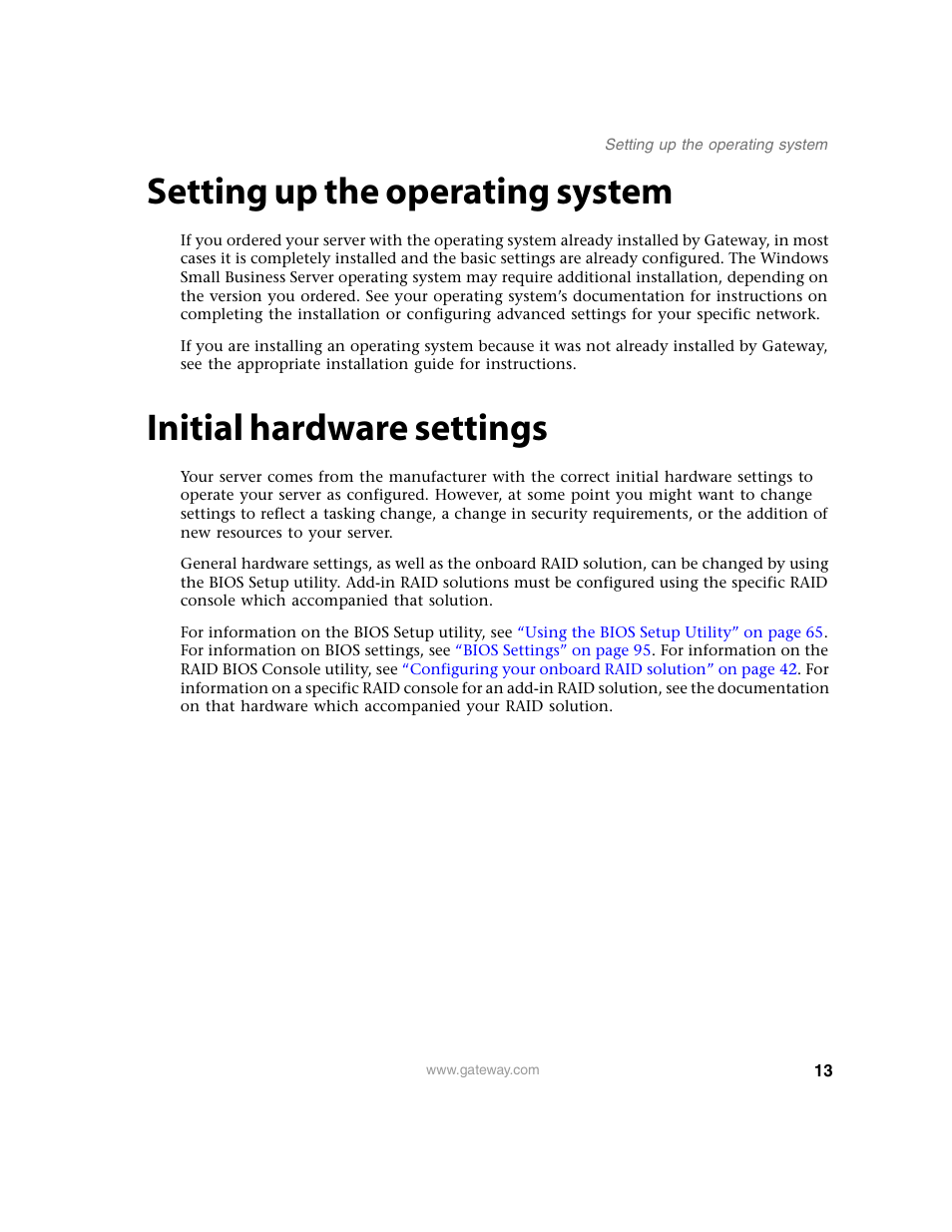 Setting up the operating system, Initial hardware settings | Gateway E-9220T User Manual | Page 18 / 124