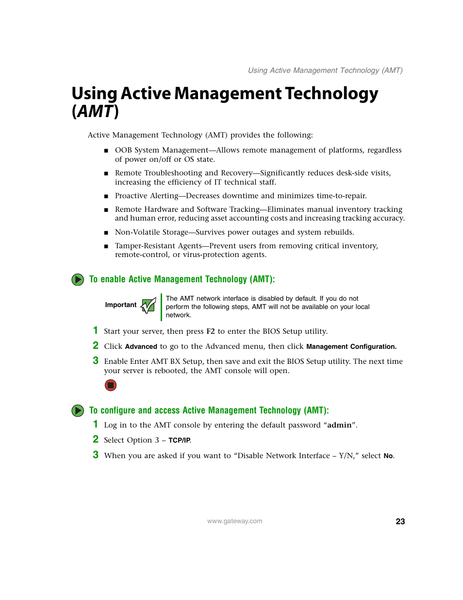 Using active management technology (amt), Using active management technology, Using active management technology ( amt ) | Gateway E-9220T User Manual | Page 28 / 124