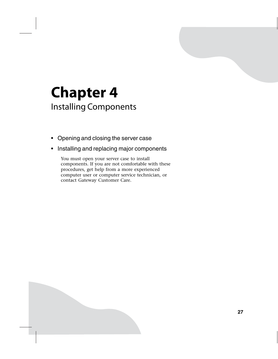 Installing components, Chapter 4 | Gateway E-9220T User Manual | Page 32 / 124