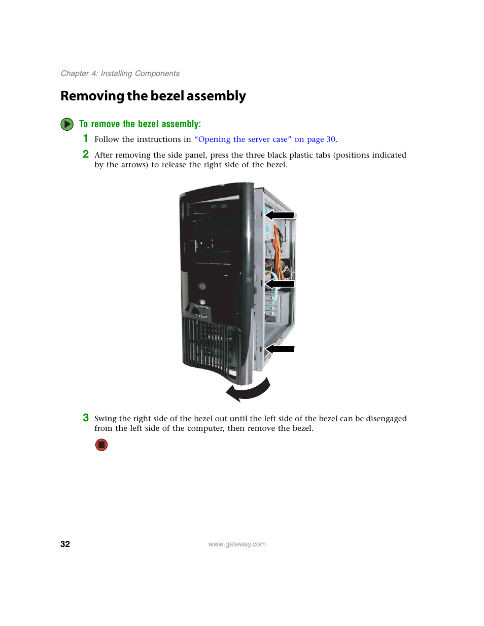 Removing the bezel assembly | Gateway E-9220T User Manual | Page 37 / 124