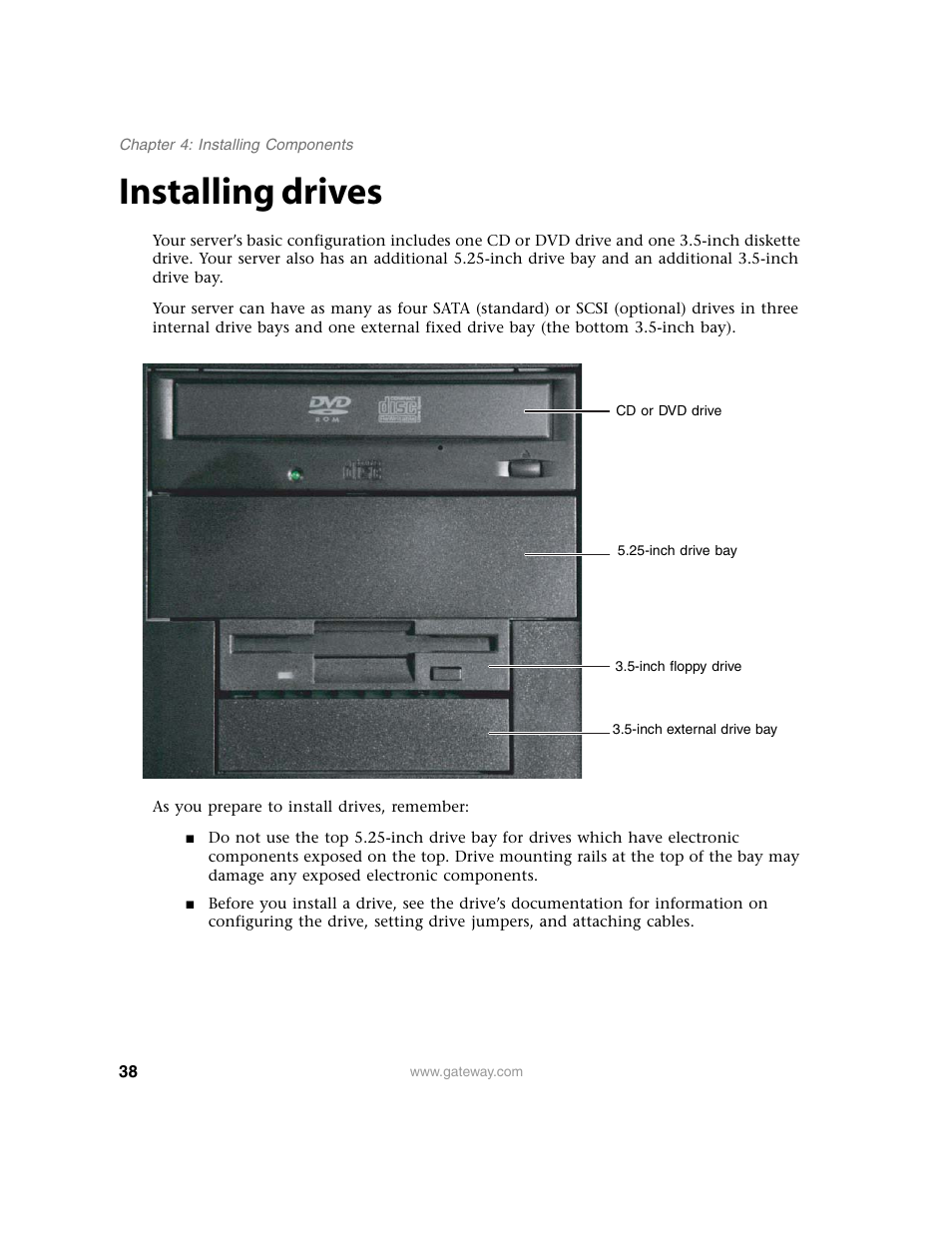 Installing drives | Gateway E-9220T User Manual | Page 43 / 124