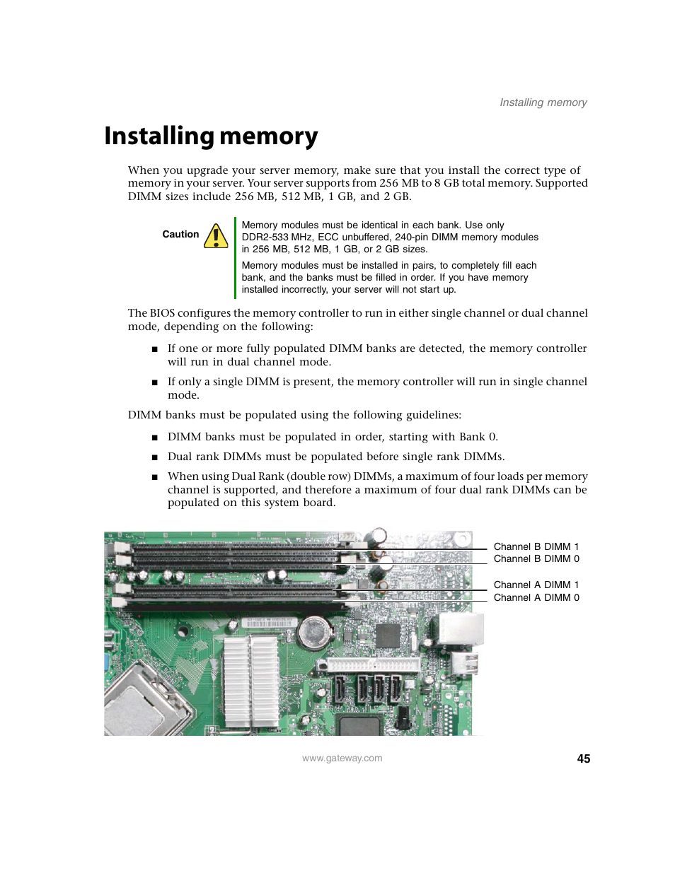 Installing memory | Gateway E-9220T User Manual | Page 50 / 124