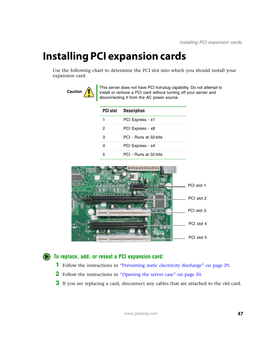 Installing pci expansion cards | Gateway E-9220T User Manual | Page 52 / 124