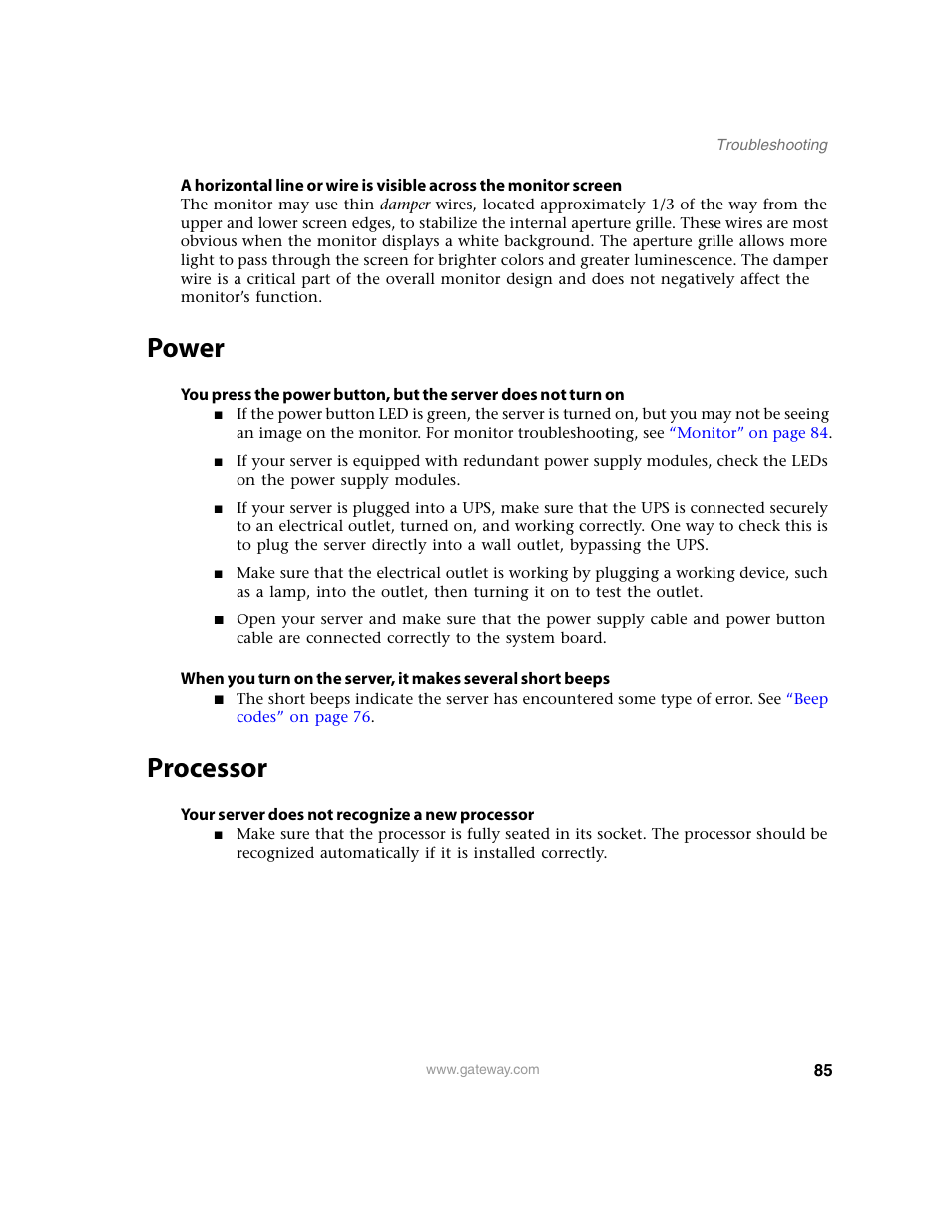 Power, Processor, Power processor | Gateway E-9220T User Manual | Page 90 / 124