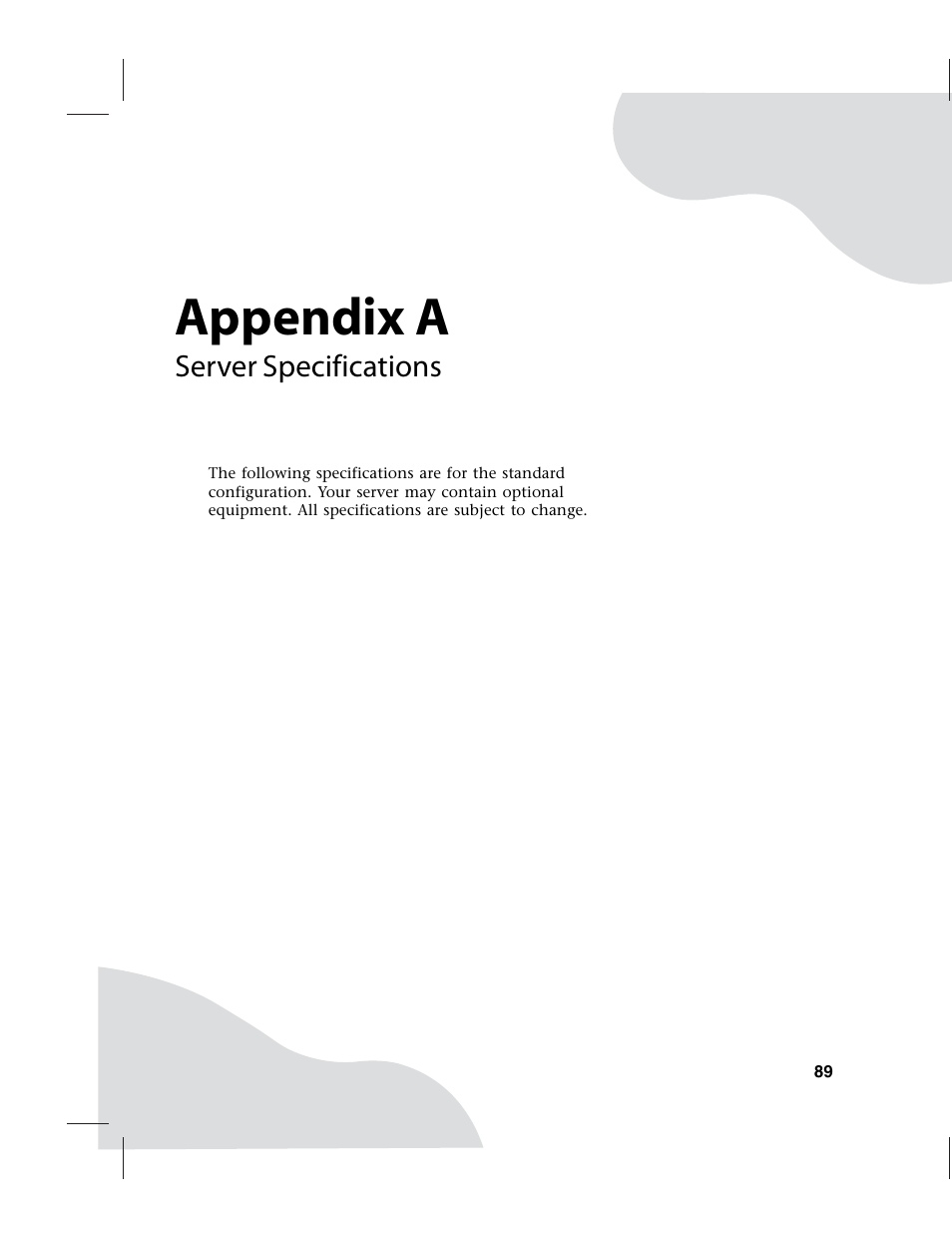 Server specifications, Appendix a | Gateway E-9220T User Manual | Page 94 / 124