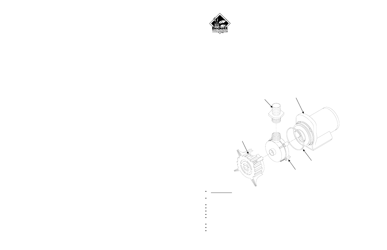 Beckett Water Gardening Pond & Waterfall Pump W600 User Manual | 2 pages