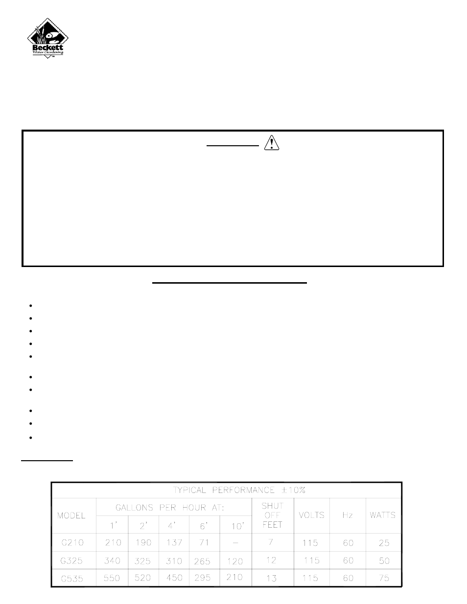 Beckett Water Gardening G535 User Manual | 6 pages