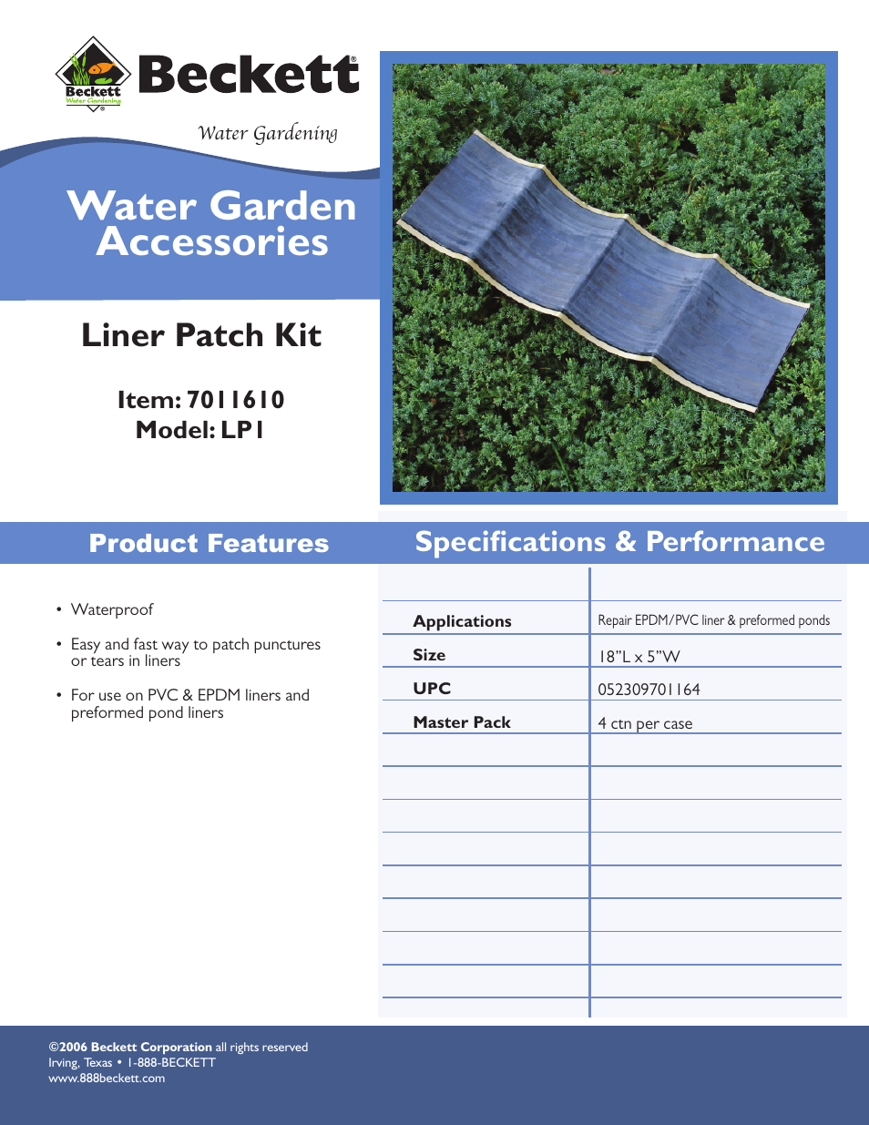 Beckett Water Gardening LP1 User Manual | 1 page