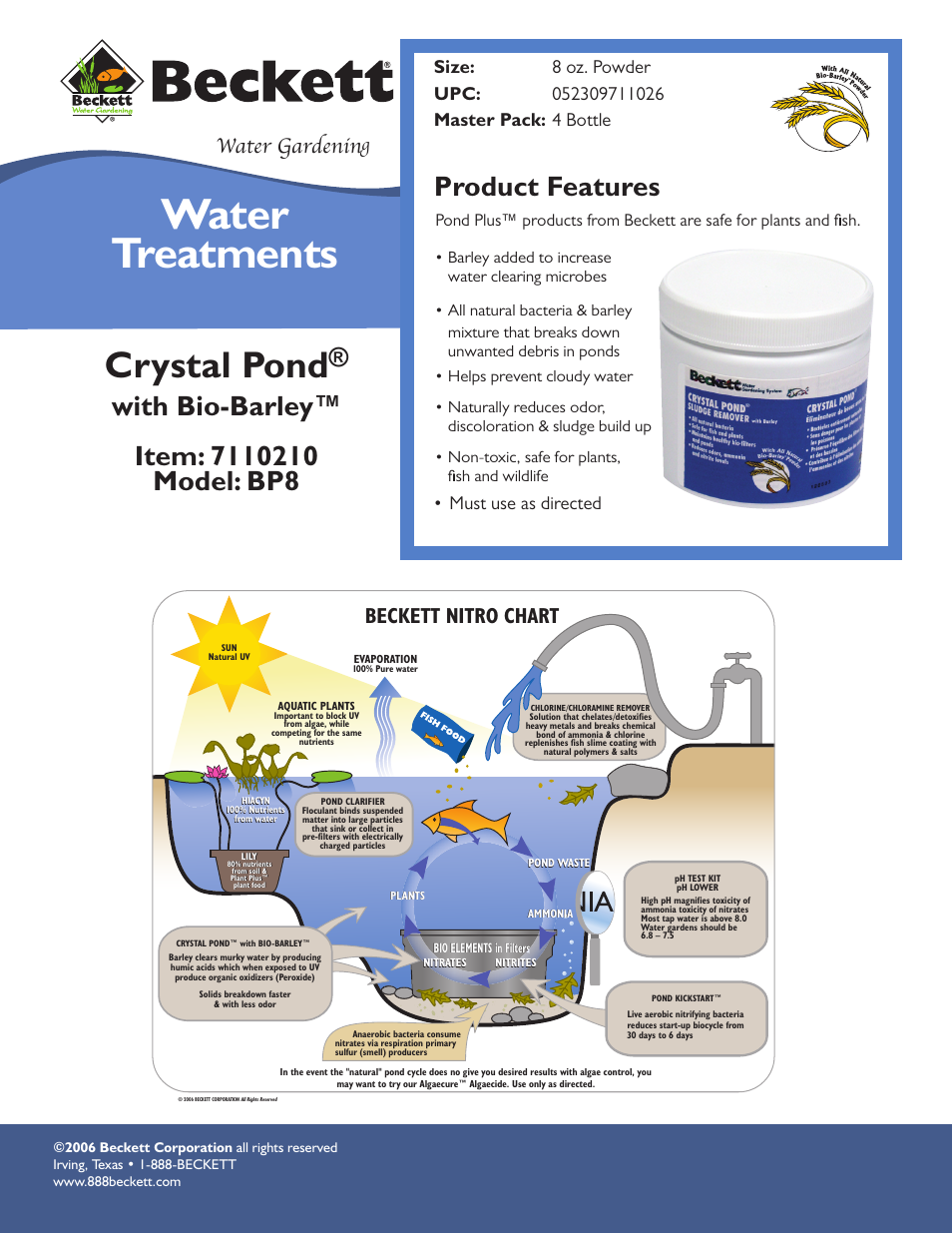 Beckett Water Gardening Crystal Pond with Bio-Barley BP8 User Manual | 1 page