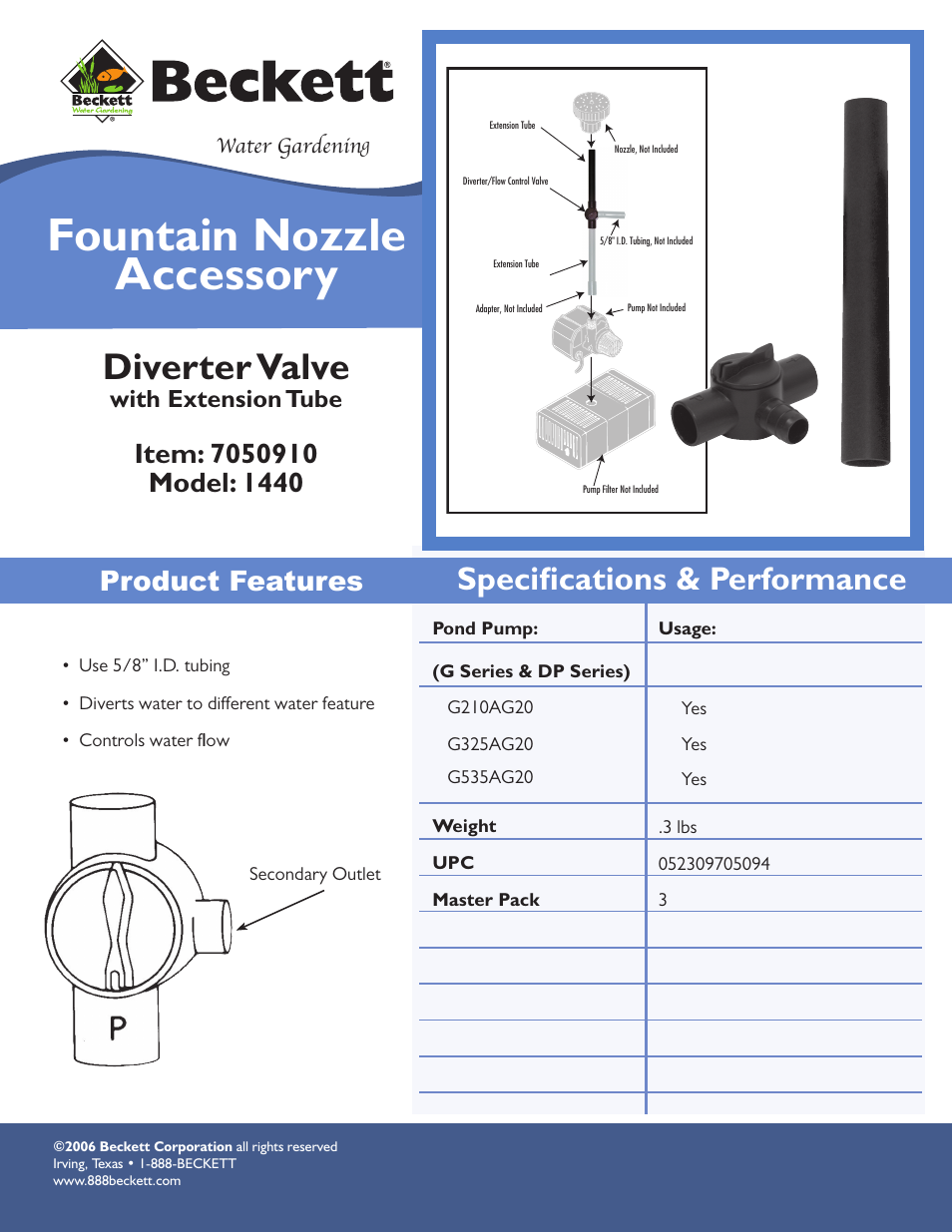 Beckett Water Gardening Fountain Nozzle Accessory 1440 User Manual | 1 page