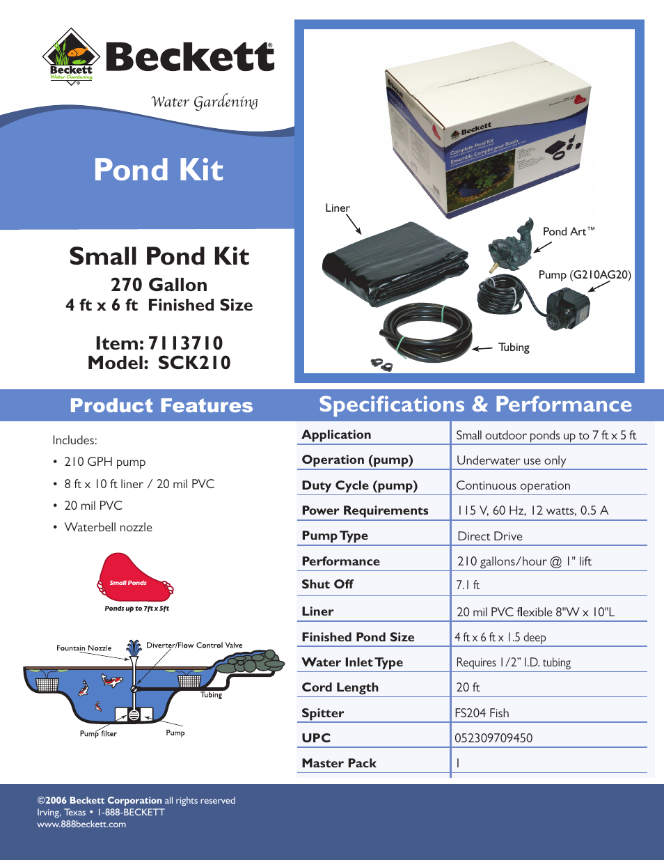 Beckett Water Gardening Small Pond Kit SCK210 User Manual | 1 page
