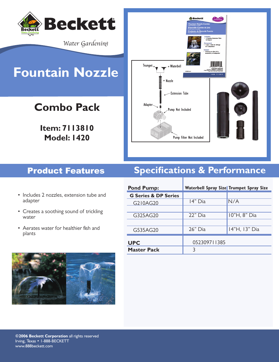 Beckett Water Gardening Fountain Nozzle 1420 User Manual | 1 page