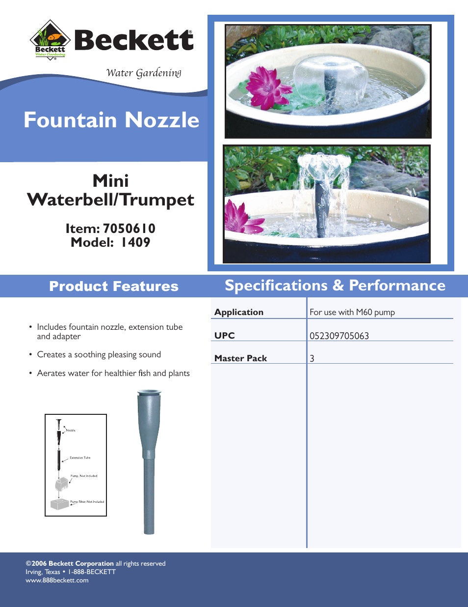 Beckett Water Gardening Mini Waterbell/Trumpet 1409 User Manual | 1 page