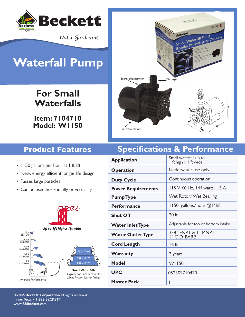 Beckett Water Gardening W1150 User Manual | 1 page