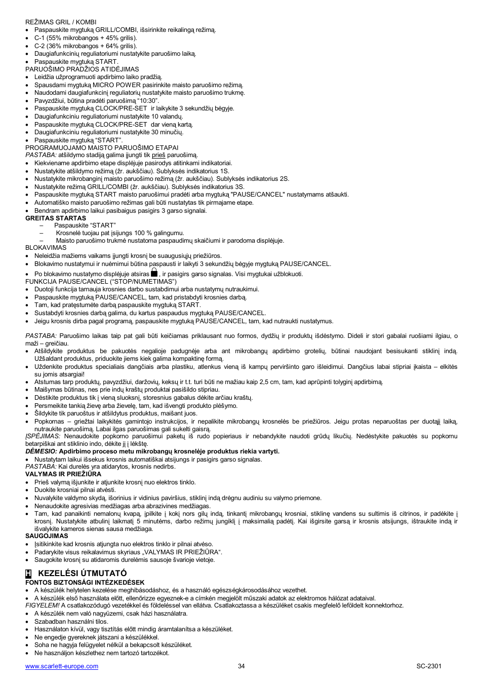 Hkezelési útmutató | Scarlett SC-2301 User Manual | Page 34 / 46