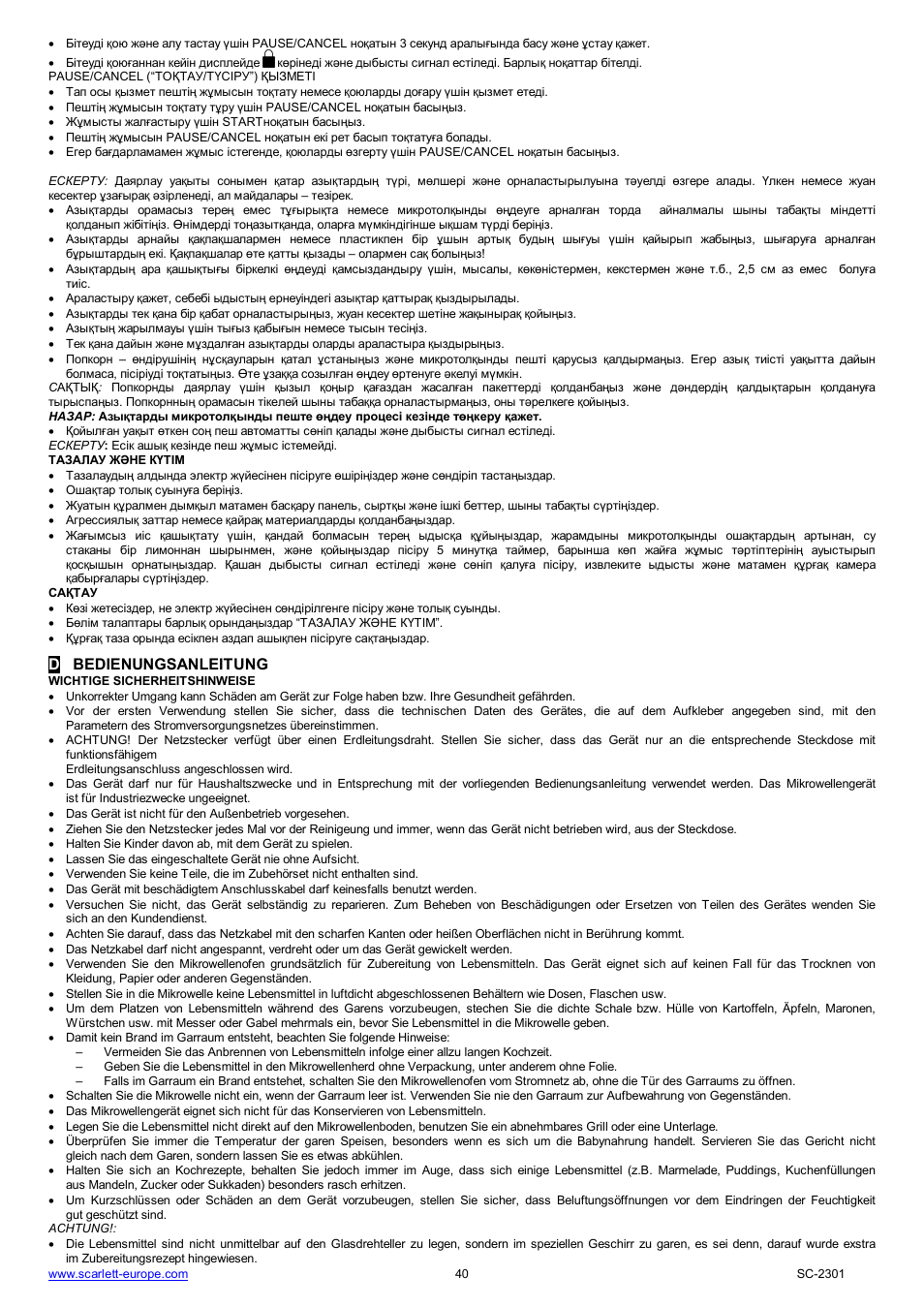 Dbedienungsanleitung | Scarlett SC-2301 User Manual | Page 40 / 46