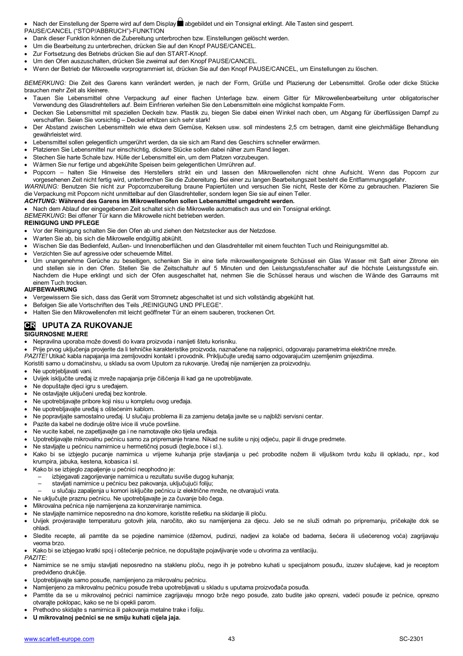 Cr uputa za rukovanje | Scarlett SC-2301 User Manual | Page 43 / 46