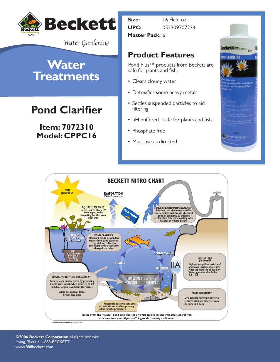 Beckett Water Gardening Pond Clarifier CPPC16 User Manual | 1 page