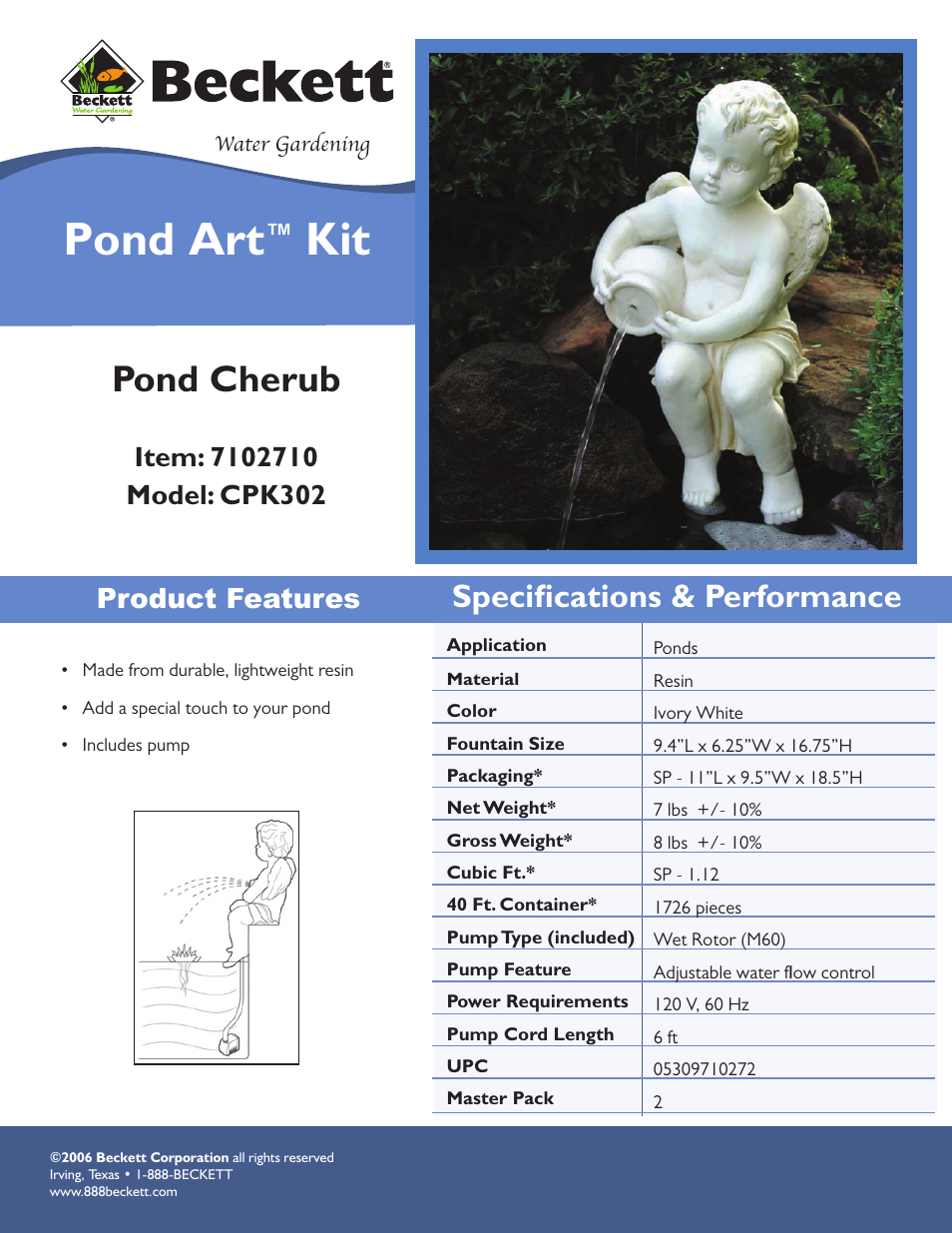 Beckett Water Gardening Pond Cherub CPK302 User Manual | 1 page