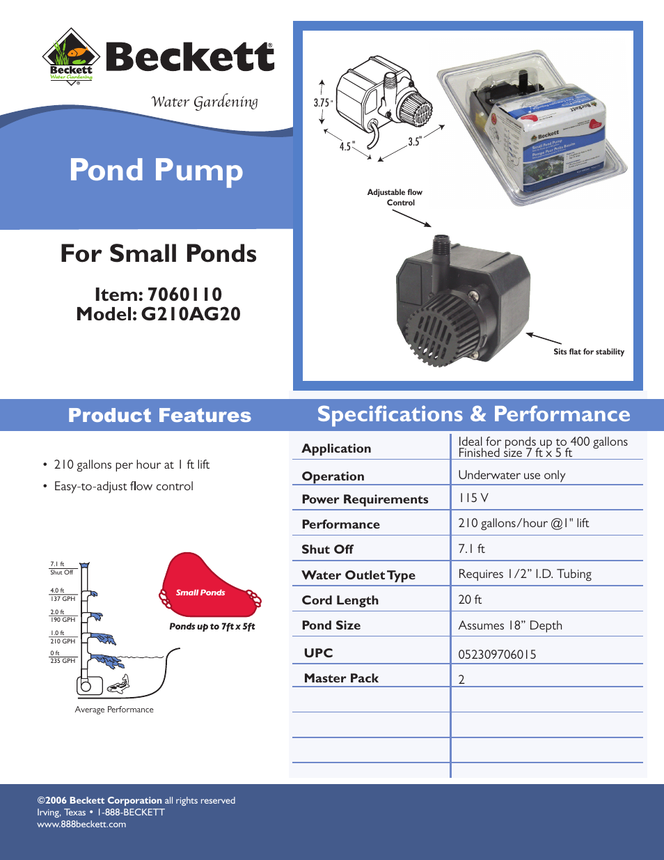 Beckett Water Gardening Pond Pump G210 User Manual | 1 page