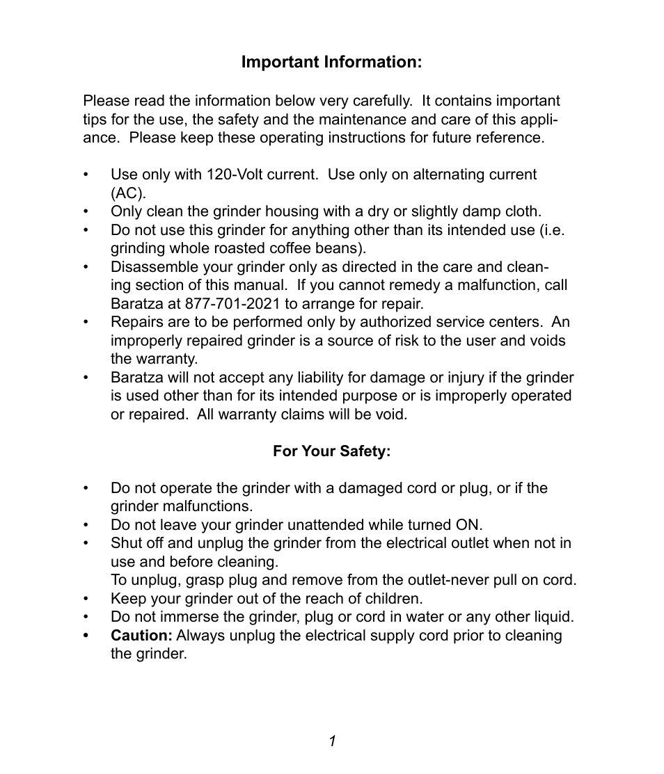 Baratza Virtuoso User Manual | Page 3 / 14